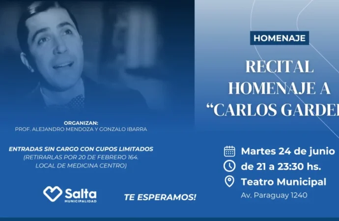 Mañana se rendirá homenaje a Carlos Gardel en el Teatro Municipal
